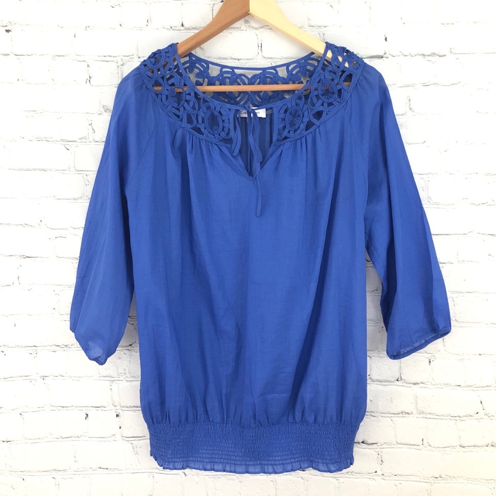 Calvin Klein Colbalt Blue Blouse Tie Front Lace S